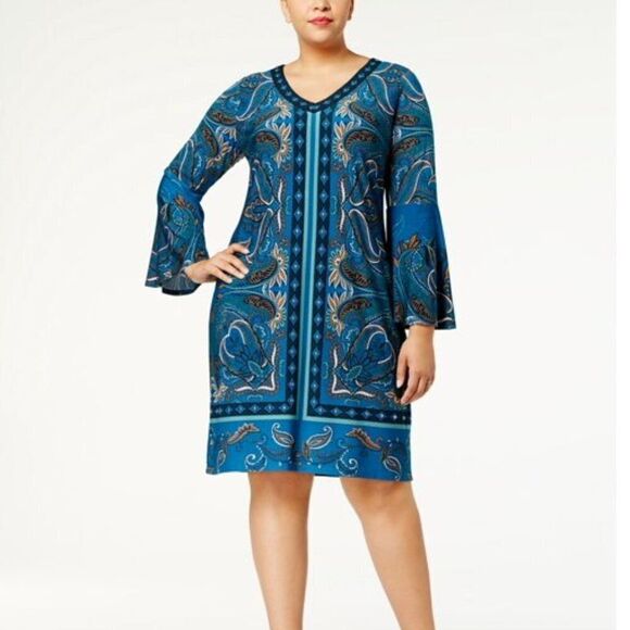 INC International Concepts Paisley Print Studded Wear to Work Dress size large - Picture 1 of 7